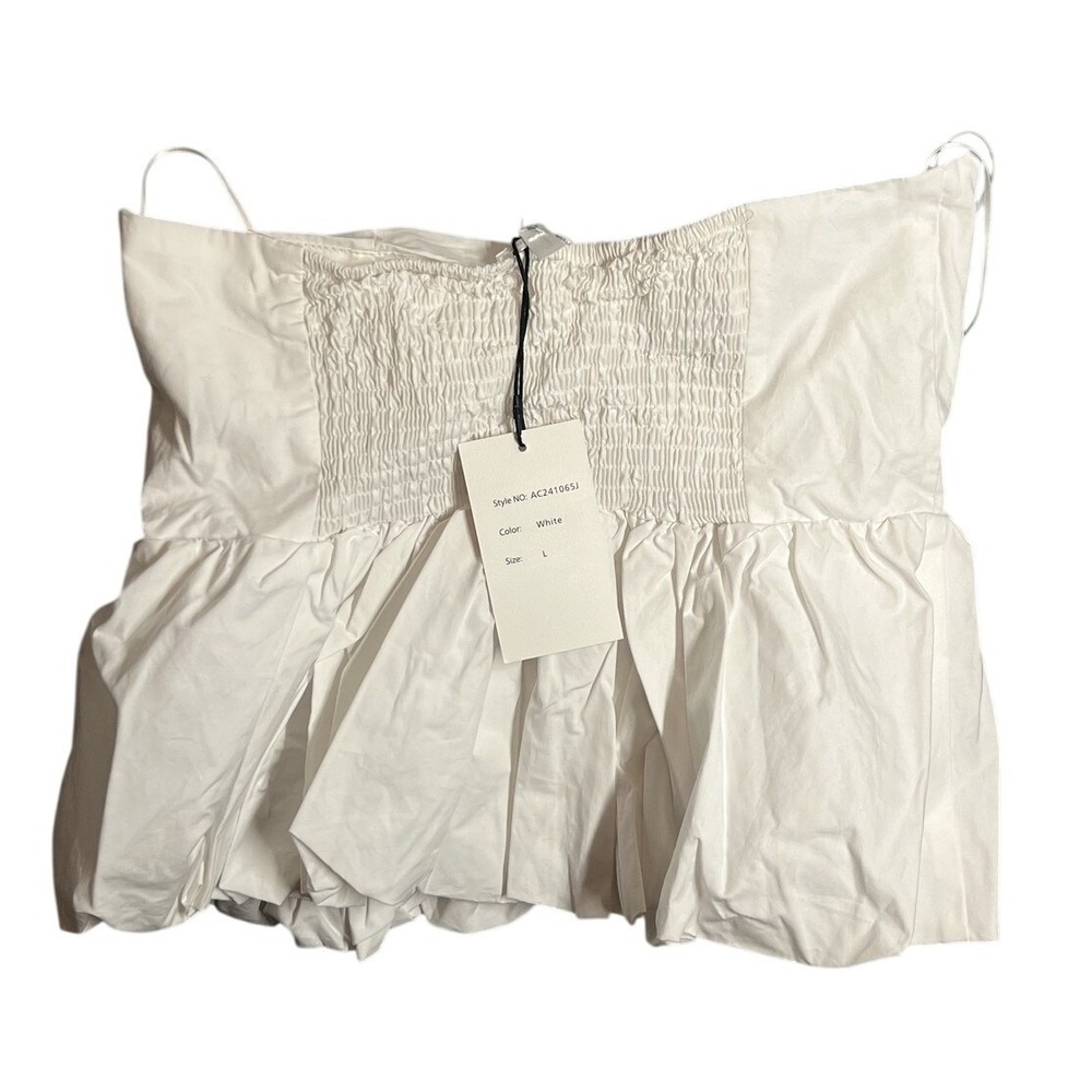 BLENCA White Strapless Smocked Peplum‎ Top Women's Size Large NWT AC241065J